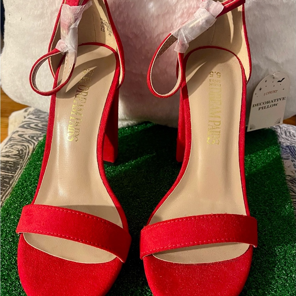 Classic Red Ankle-Strap Block Heels for Women-By The Drop